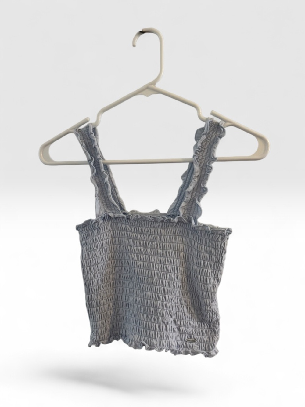 Hollister Light Baby Blue Smocked Ruffle Strap Crop Top